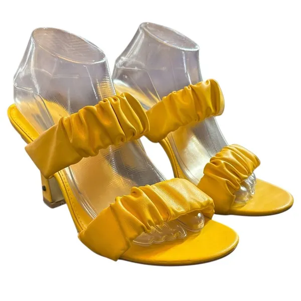 NEW French Connection Yellow Ruched Vegan Leather Heeled Sandals – Size 9 - Image 2