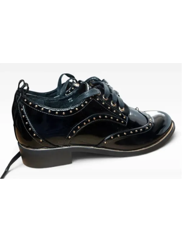 🔥 MIDNIGHT VELVET Studded Patent Wingtip Oxfords 7M Major Whimsygoth Vibes 🔥 - Image 5