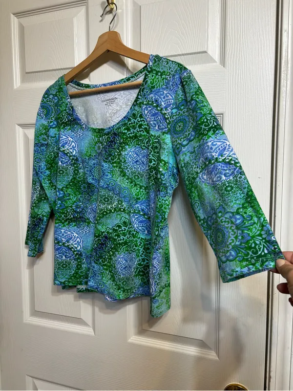 Chadwicks Green & Blue Patterned Scoop Neck Long Sleeve Top - Image 6