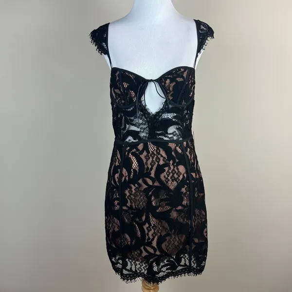Tobi‎ Slip Dress Womens Medium Black Lace Nude Sheath Mini Date Night Club Chic - Image 2
