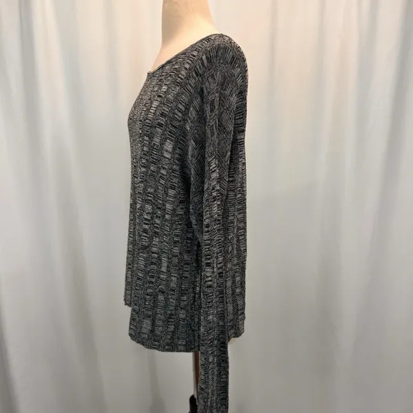 Eileen Fisher Silk Organic Linen Knit Sweater L Black White Textured Boxy Top - Image 9
