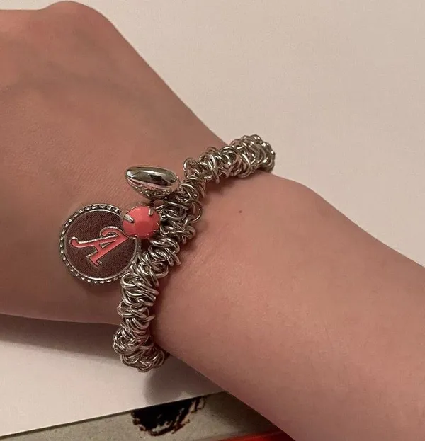 Women’s Stretchy Bracelet Silver Tone / Pink Initial / Letter A - Image 8