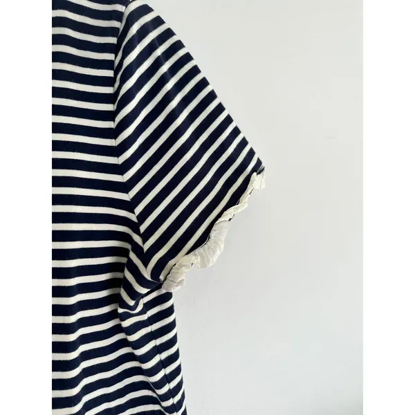 J.Crew Navy White Striped Poplin Trim Ruffle Sleeve Cotton T-Shirt Dress XL - Image 4