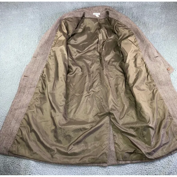 Vintage Herringbone Double Breasted‎ Full Length 100% Wool OverCoat Women 10 - Image 16