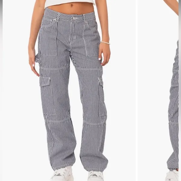 Edikted Black and White Stripe Out Cargo Pants - Image 8