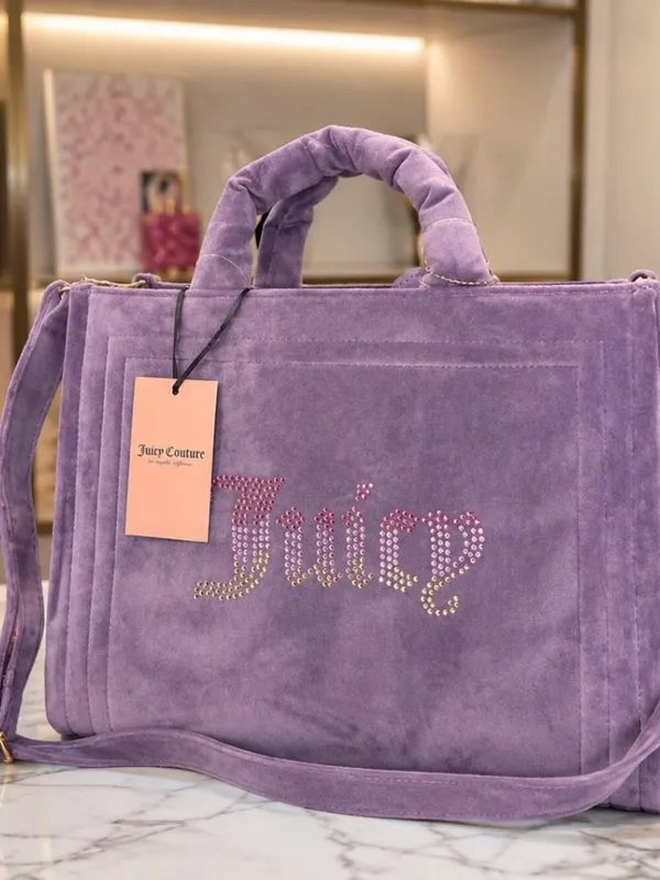 Juicy Couture Big Spender Tote Dusty Violet Velour Rhinestone Logo NWT - Image 4