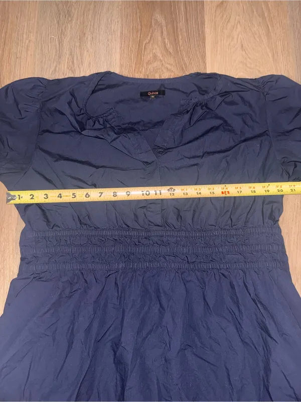 Quince $140 100% Organic Cotton Poplin Tiered Mini Dress Navy Blue - Size XL - Image 5