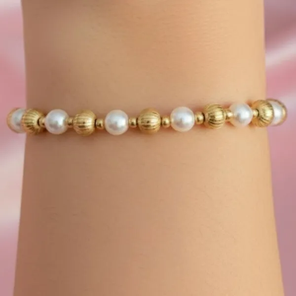 Elegant 18K Gold Filled and lab Pearl Bracelet Tarnish Free Made In Italy - Image 5