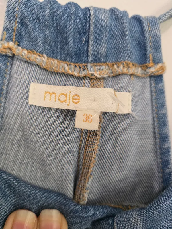 Maje Pinaro Tie shoulder Denim Light Blue Overalls. - Image 4