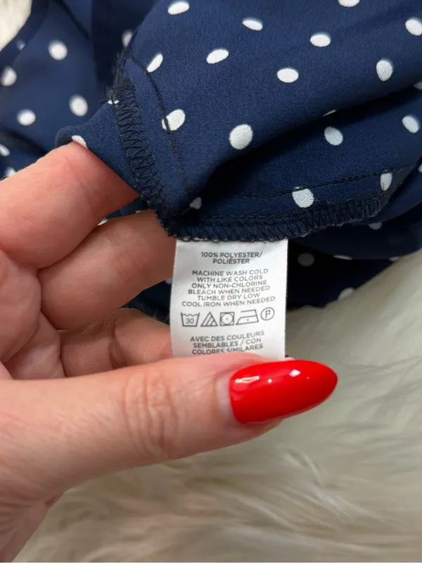 Ann Taylor Navy Blue and White Polka Dot Blouse Size Medium - Image 7
