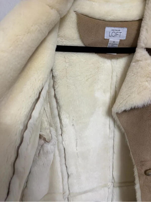 Vintage LOFT Faux Suede Fur Collar Lined Penny Lane Jacket - Size 10 - Image 12