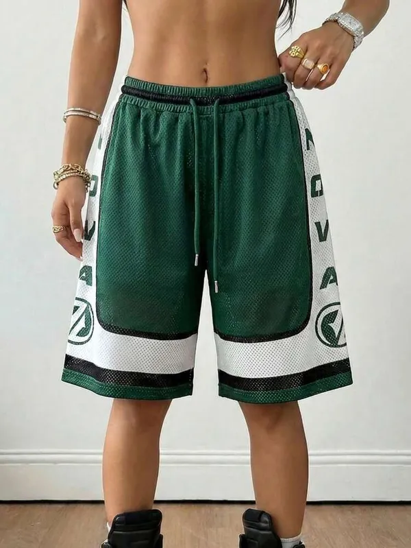 SheIn Dark Green Lined Basketball Shorts - Image 2