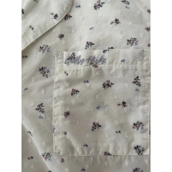 Gilly Hicks Sleep Pajama Top Large White Floral Swiss Dot 100% Cotton Button - Image 6