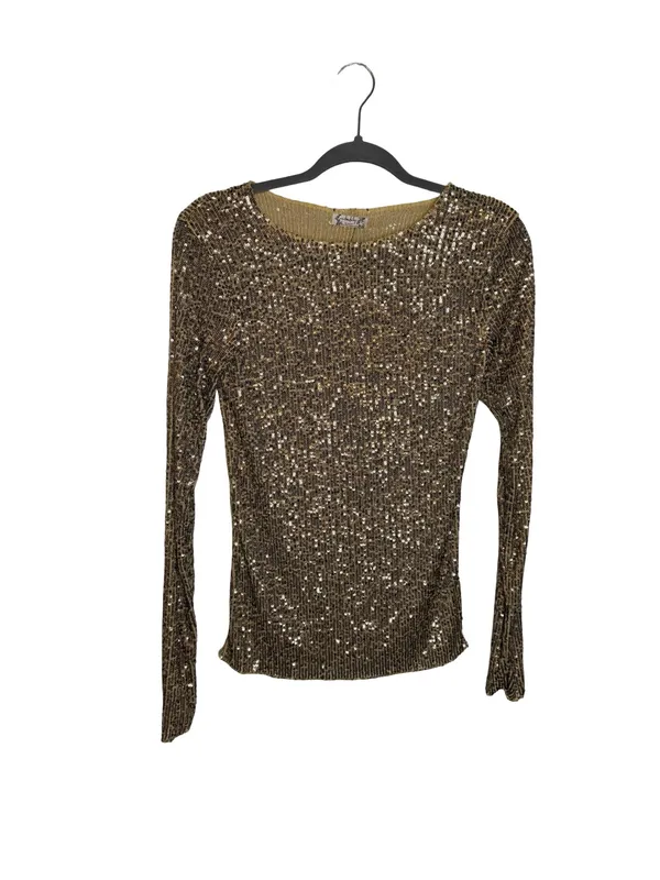 ✨💛‎ Free People Gold Sequin Long Sleeve Party Top XS NWT 💛✨ - Image 2