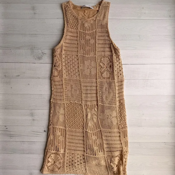 Zara Beige Crochet Dress Size S - Image 2