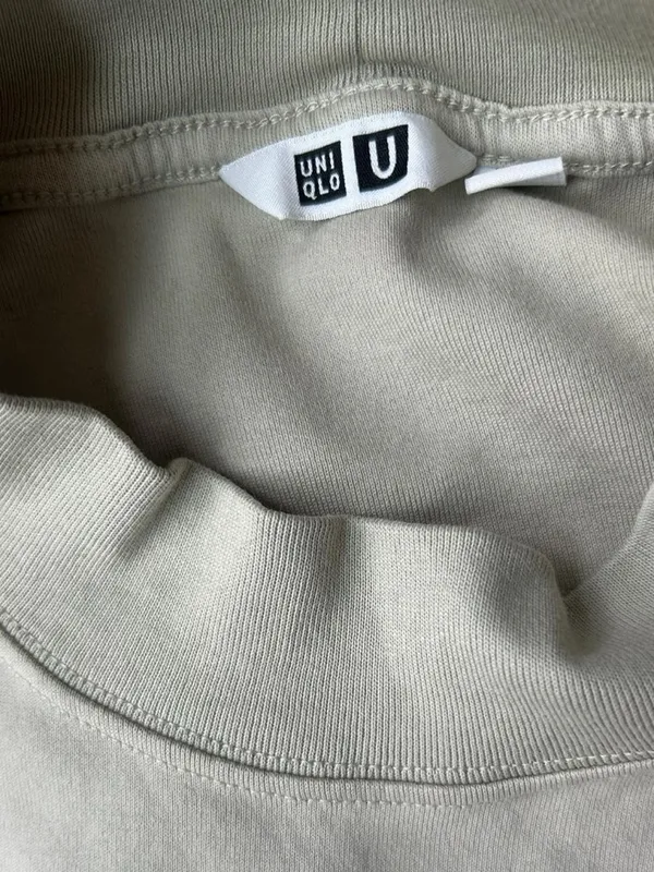 Uniqlo Minimalist Lightweight Mock Neck Long Sleeve Cotton Top in Beige - Image 7