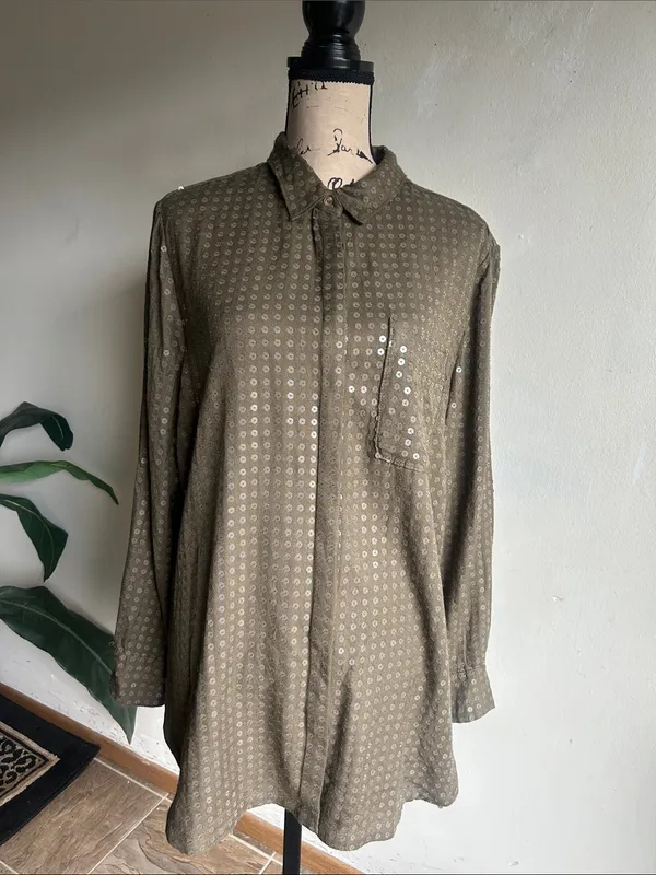 Anthropologie Maeve Sequin Button Down Top Size Large NWT - Image 7