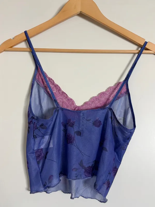 Motel Rocks Crop Top Cami Floral Romantic Coquette Cottagecore Top XS Purple - Image 8