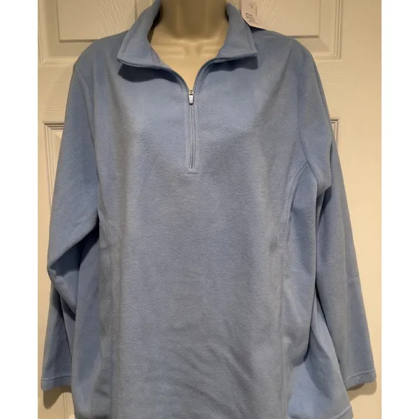 Lands End Fleece Womens light blue 1/4 Zip Pullover Lightweight new plus size 1x - Image 2