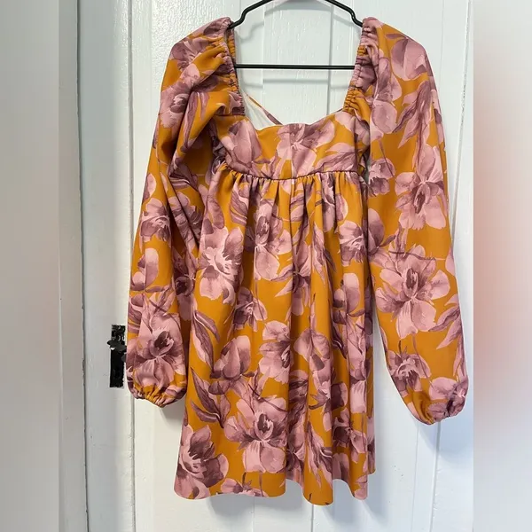 ASOS Design Square Neck smock babydoll mini dress water color floral size 4 - Image 5