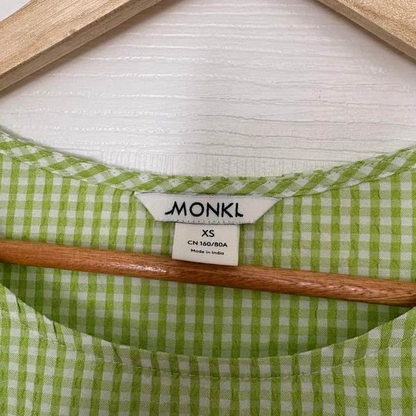 Monki Green And White Gingham Plaid Seersucker Midi Dress Size‎ XS - Image 7