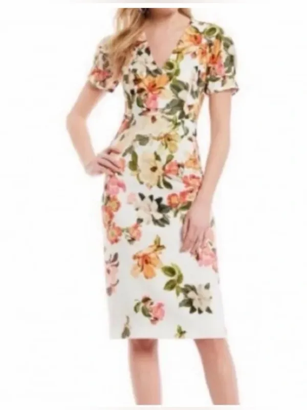 ANTONIO MELANI White Floral Midi Dress with Pink, Green & Yellow Accents - Image 4