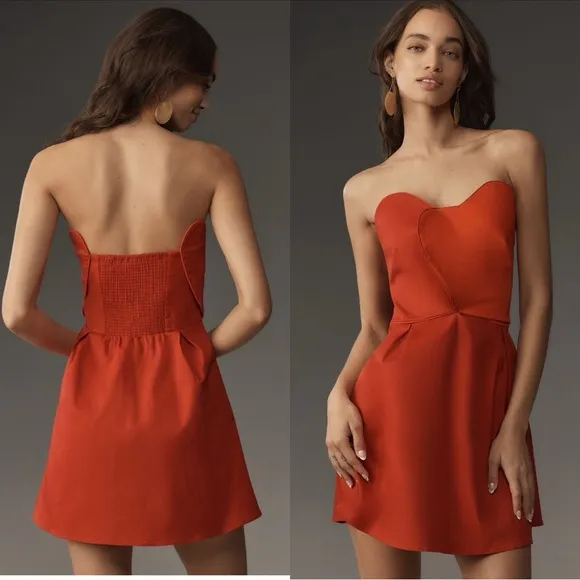 NWT FARM RIO X ANTHROPOLOGIE Strapless Structured Red Heart Mini Dress Sz L - Image 2