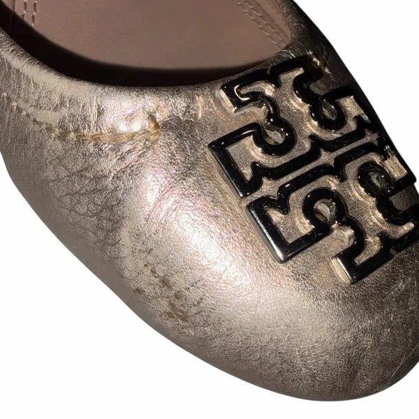 Tory Burch Gold Metallic Leather Melinda Ballet Flats - Image 8