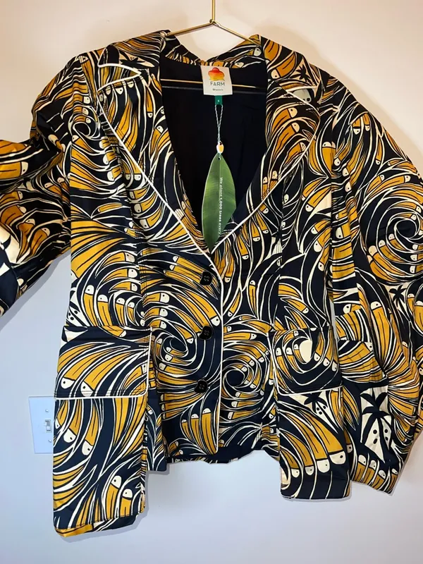 Farm Rio Toucan Spirals Blazer NWT Off White Tropical Print Jacket‎ S - Image 12