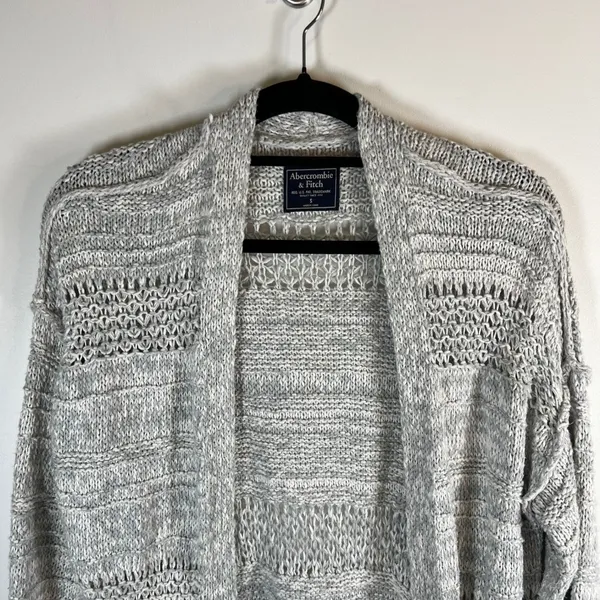 Abercrombie Fitch Women Knit Open Front Cardigan Sweater Light Gray‎ Size S - Image 2