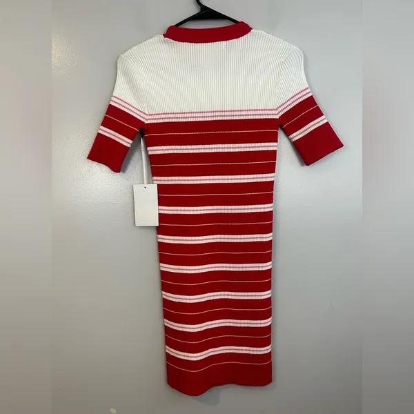 NWT Amanda Uprichard Red/Pink Ribbed Striped Short Sleeve Bodycon Mini Dress Lrg - Image 8