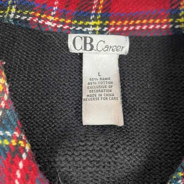 CB Career Sweater‎ Vest Womens Large Black Snowman Plaid Collar Ugly Christmas - Image 6