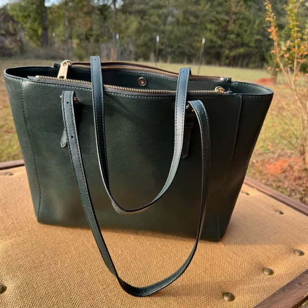 Marc Jacobs Commuter Tote Leather Shoulder Bag Forest Green Zip Work Laptop - Image 4