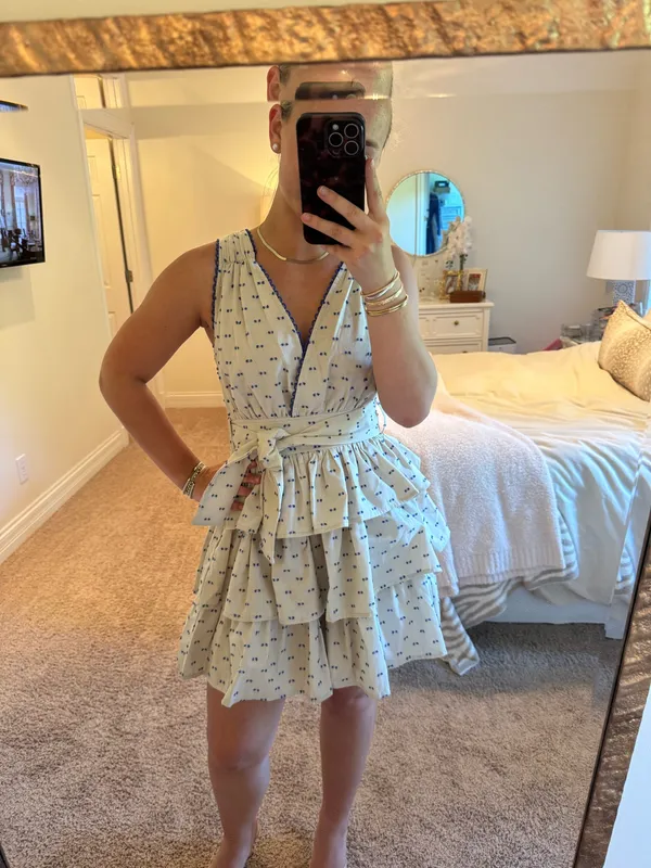 Anthropologie En Saison Cream Ruffle Polka Dot Mini Dress - Image 3