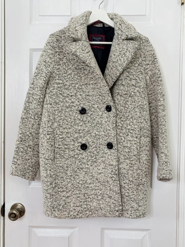Abercrombie & Fitch Wool Blend Coat S Boucle Peacoat Old Money Preppy Classic - Image 2