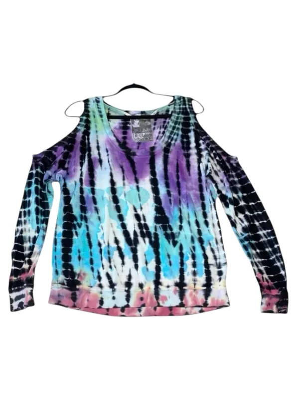 YFB Young Fabulous & Broke ☀︎︎ Cold Shoulder Pullover ☀︎ Multi Tie Dye ☀︎ Medium - Image 3