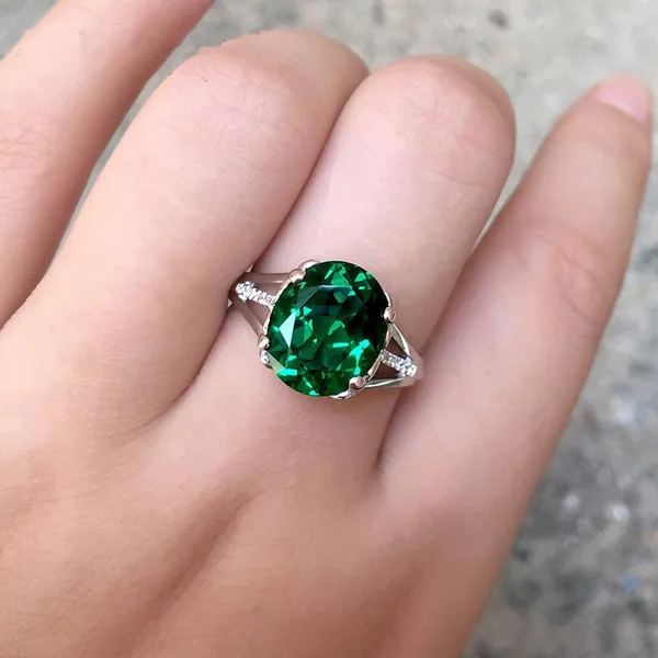 18K White Gold Plated Adjustable Birthstone Green Crystal Emerald Ring for Women - Image 3
