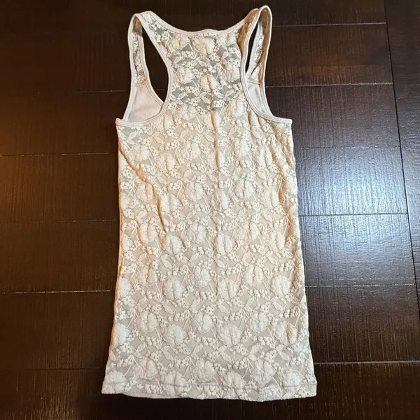 American Eagle Floral Lace Back Racerback Tank Top Ribbed Beige Tan M Y2K Ribbed - Image 6