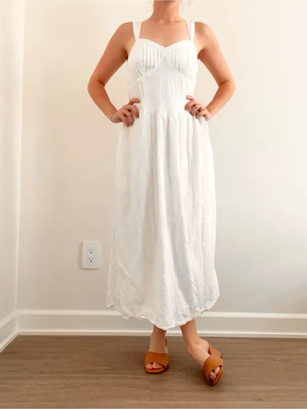 American Eagle Outfitters White Midi Drop Waist Sundress with Pockets - Image 3