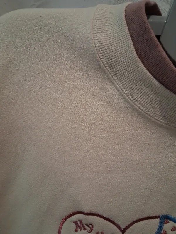 Cream Embroidered Heart Sweatshirt with Blue Ribbon Detail - Image 5