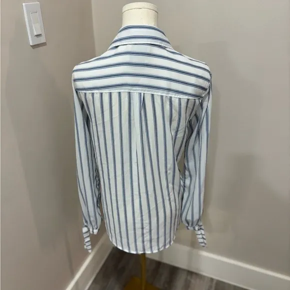 Abercrombie & Fitch Blue White Striped‎ Tie Cuff Button Down Shirt Womens Medium - Image 3
