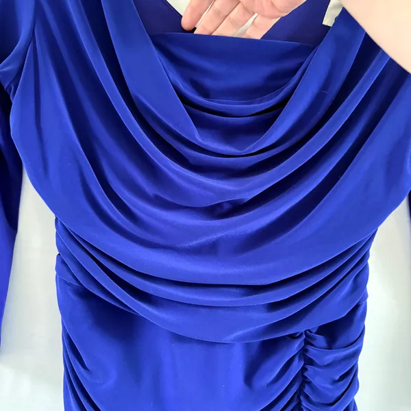 Joseph Ribkoff Royal Blue Cowl Neck Ruched 3/4 Sleeve Size 8 - Image 3