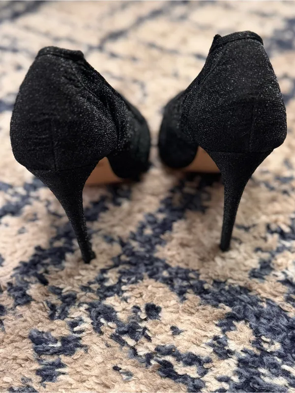 NWOB LuLu’s Megin Sparkle Black Shimmer Fabric Pointed-toe 4” Stiletto Heels 7.5 - Image 5