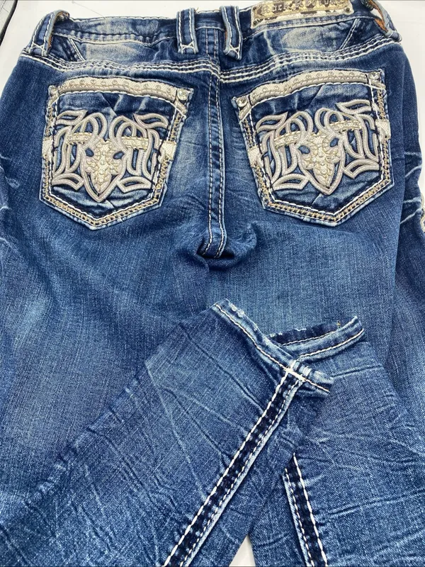Rock Revival Rosalie Mid Rise Skinny Jeans Embellished Rhinestone Women 26 Denim - Image 2