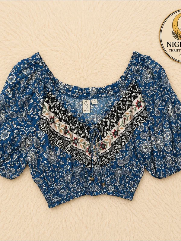 Joie Floral Crop Top Large Blouse ~ Boho Puff Sleeve Top ~ New - Image 5