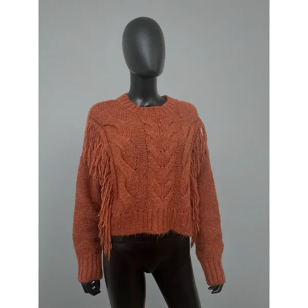 Urban Outfitters Faye Shimmer Fringe‎ Cable Knit Sweater Size M - Image 4
