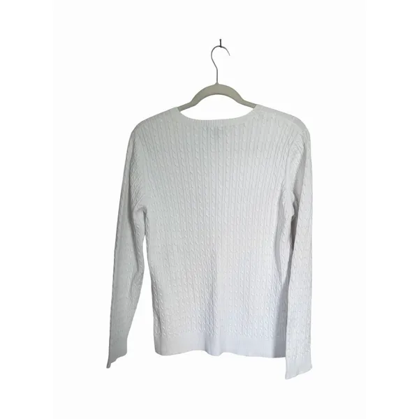 Lands' End Womens Sz M White Cable Knit Crew Neck Long Sleeve Pullover Sweater - Image 5