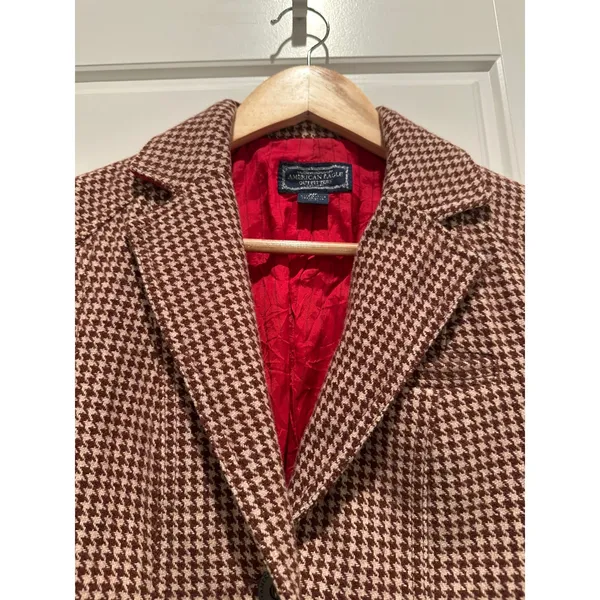 American‎ Eagle Houndstooth Wool Cropped Blazer Jacket Y2K Academia Preppy - Image 5