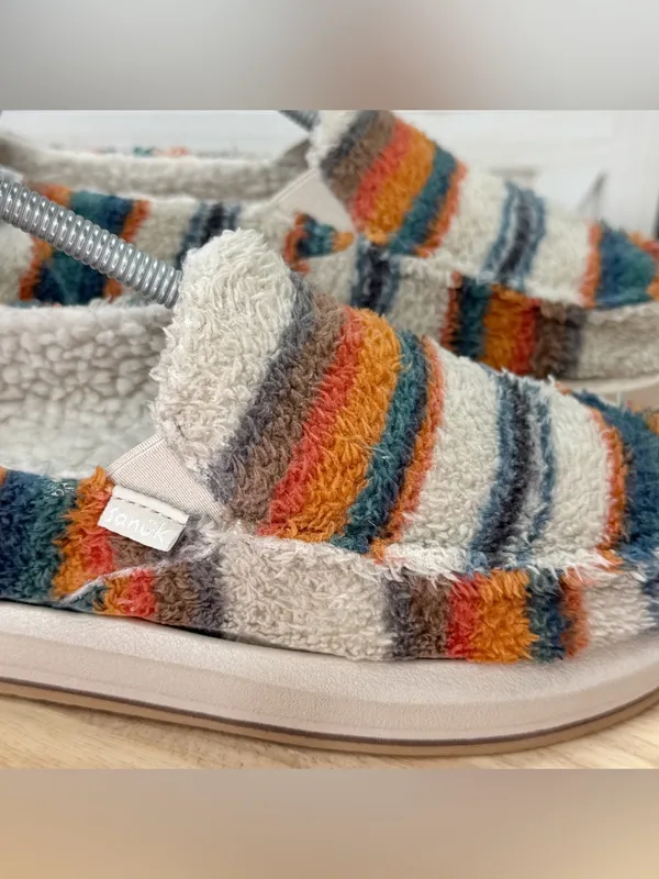 Sanuk Donna ST Striped Sherpa Fleece Slip On Loafers Shoes Beige Multi Women 9 - Image 8