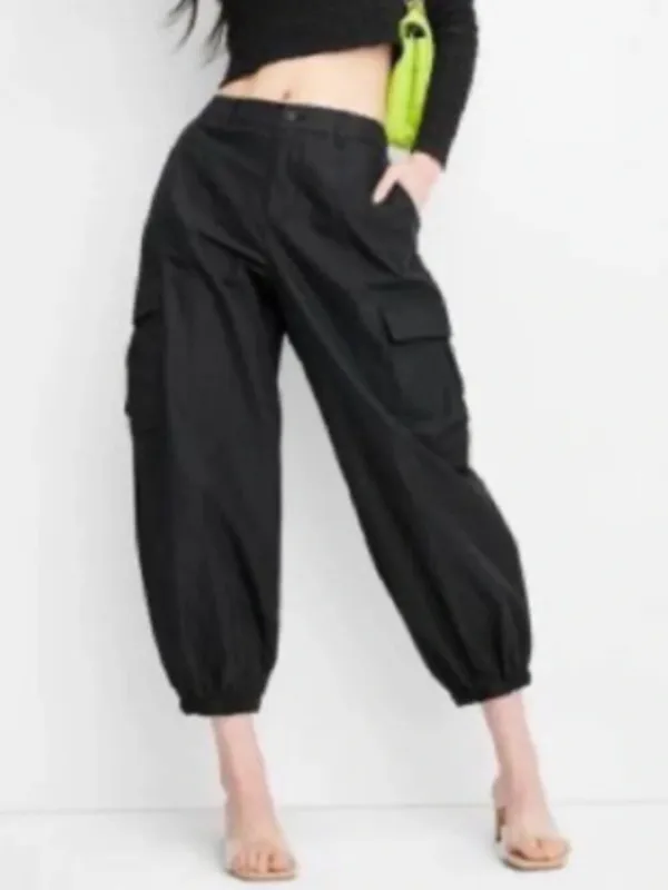 Future Collective Womens Size Medium Cargo Jogger Pants Black Windbreaker Cotton - Image 2